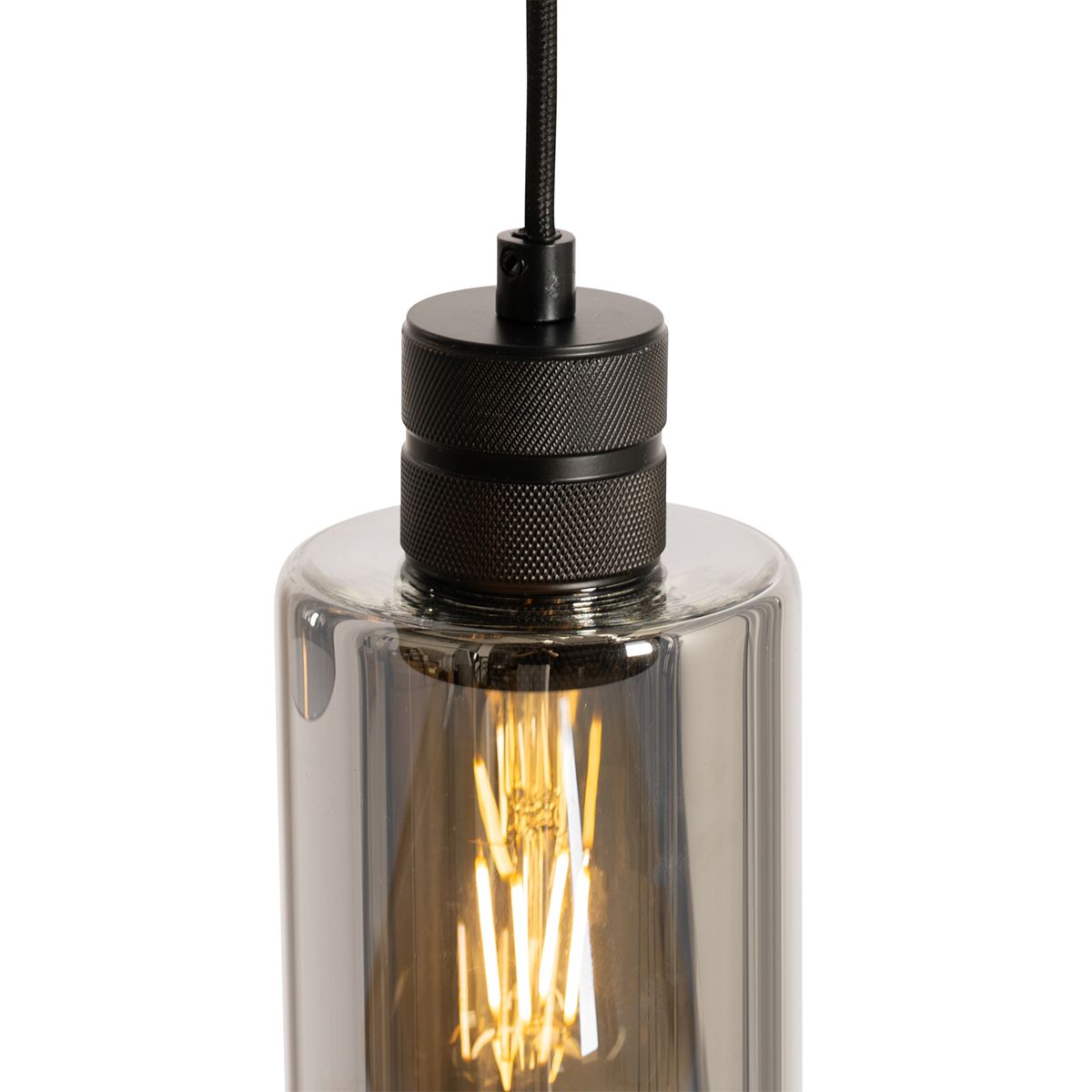 Moderne hanglamp zwart met smoke glas 3-lichts - Stavelot