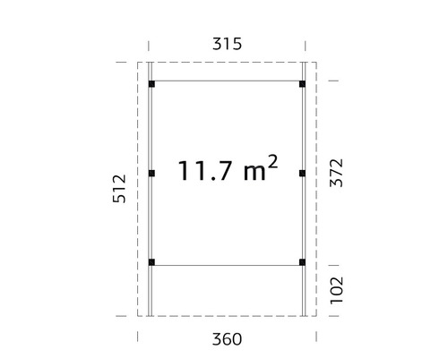 Enkele carport Palmako Karl 11,7 m² 360 x 512 cm wit