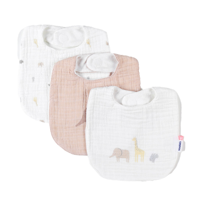 Lot de 3 bavoirs en mousseline Éléphant