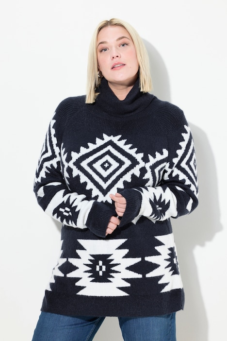 Pullover, grafisches Muster, Rollkragen, Langarm