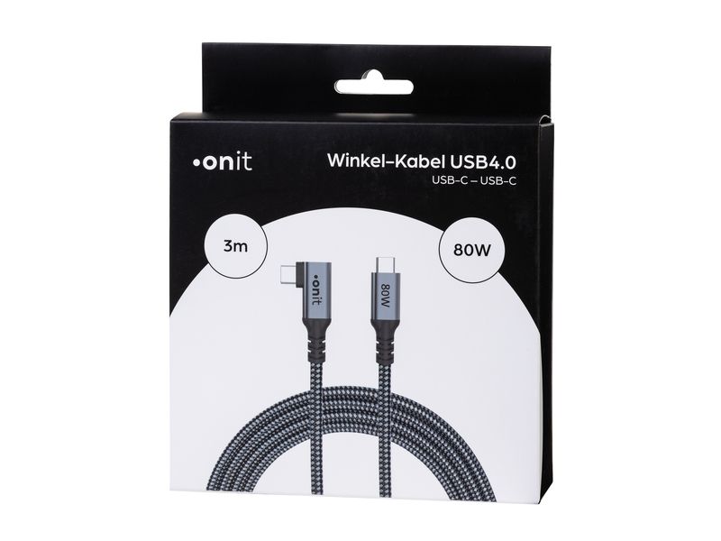 onit USB4-Kabel Pro USB C - USB C 3 m, Abgewinkelt Verbindungskabel mit rechtwinkligem Stecker an einem Ende