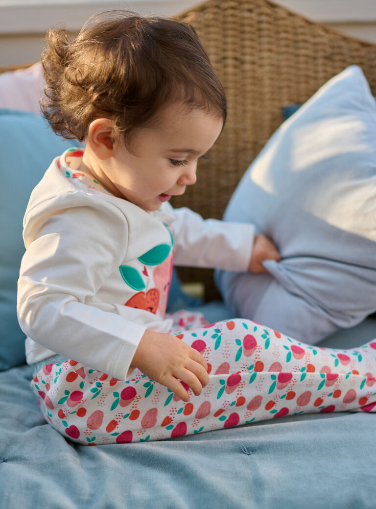 Pyjama en côtes écru animation pêches pour bébé fille