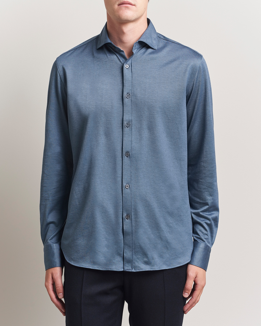 Canali Jersey Piquet Shirt Blue
