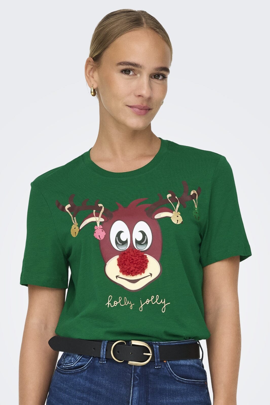 Only Onlxmas Life Yrsa Christmas S/S Top 4579229 green jacket rudolph bells