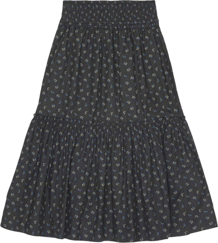 Ganni Printed Cotton Smock Maxi Skirt Phantom