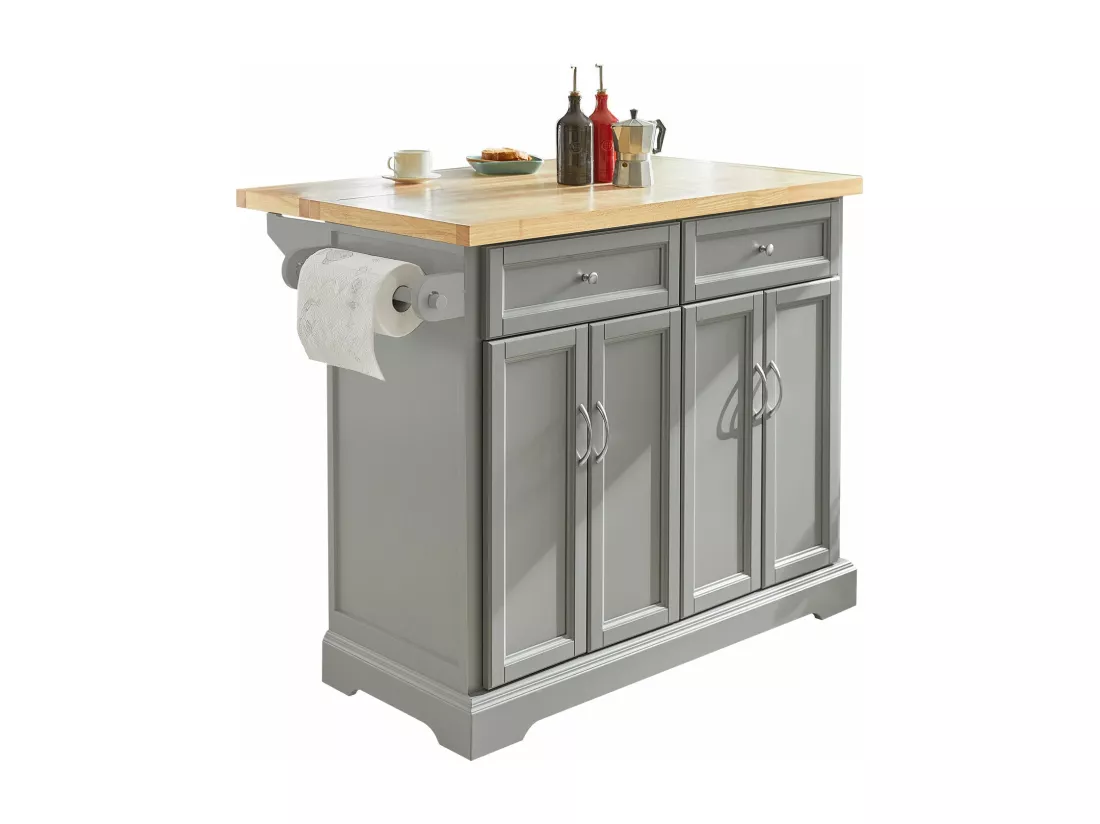 îlot de Cuisine Desserte sur roulettes Meuble de Cuisine avec Plans de Travail Rabattable, FKW71-HG