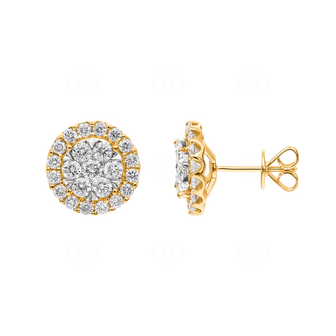2.00 Karat Halo Diamantohrstecker 750/18 K Gelbgold