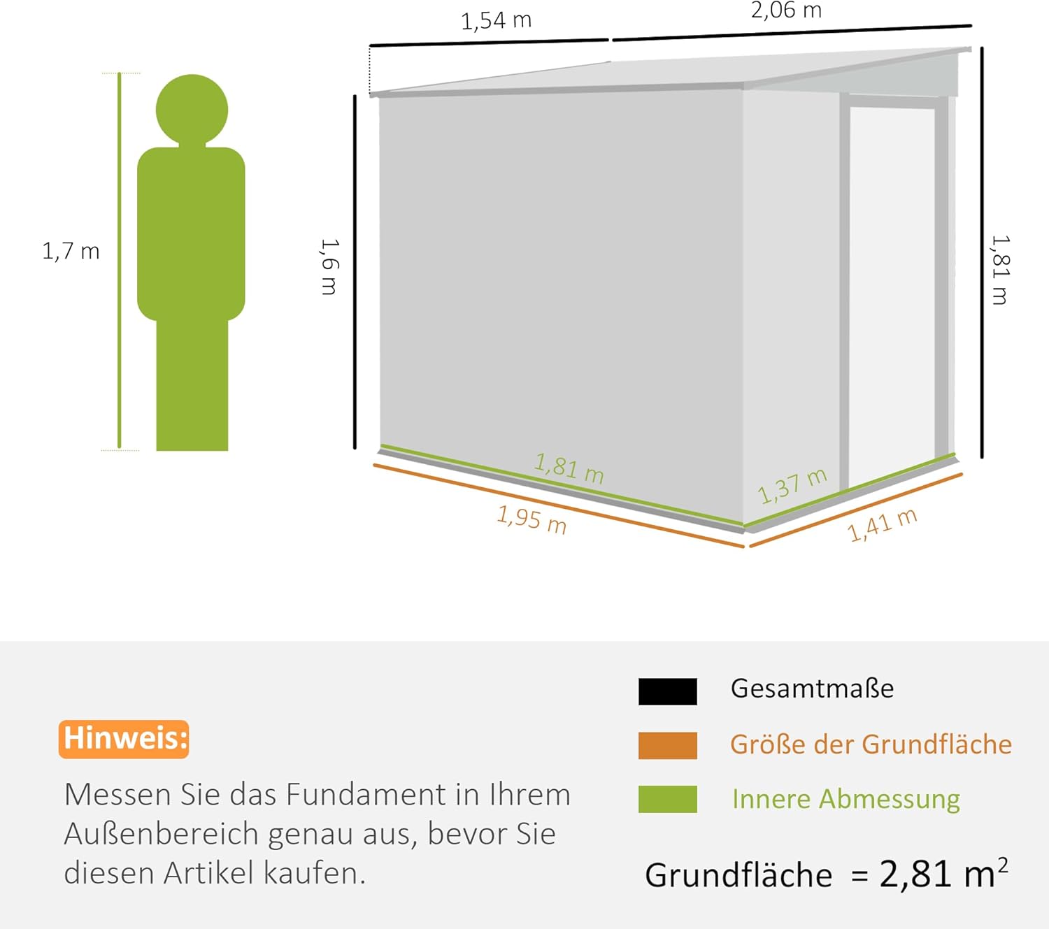 Outsunny Metall Gerätehaus 2,81m² 154x206,5x181 cm Geräteschuppen mit Pultdach Fundament Schiebetür wetterfest Gartenhaus Outdoor Garten Schuppen Schrank für Hinterhof Außenbereich Hellgrau