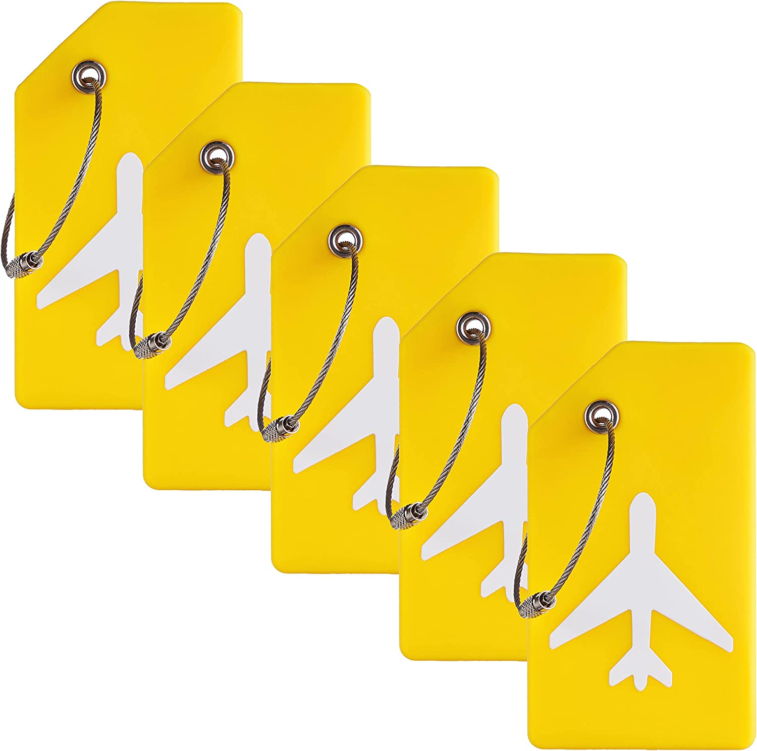 (5er Set) Silikon Kofferanhänger Gepäck Etiketten Luggage Tag mit Adressschild - Gelb