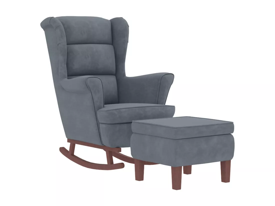 Chaise à bascule avec pieds en bois et tabouret Gris foncé