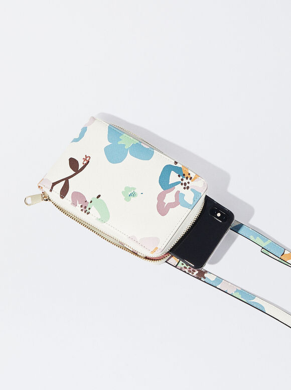 Bolsa para celular com estampa floral - Off-White