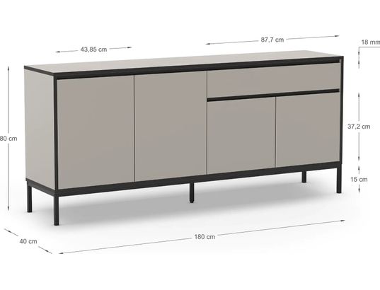 CONCEPT1 - Bahut Lorenza 4P1T creme noir 180 x 40 x h80cm