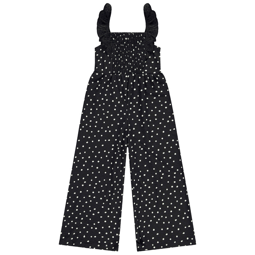 Combinaison longue imprimé pois et effet smock pour fille