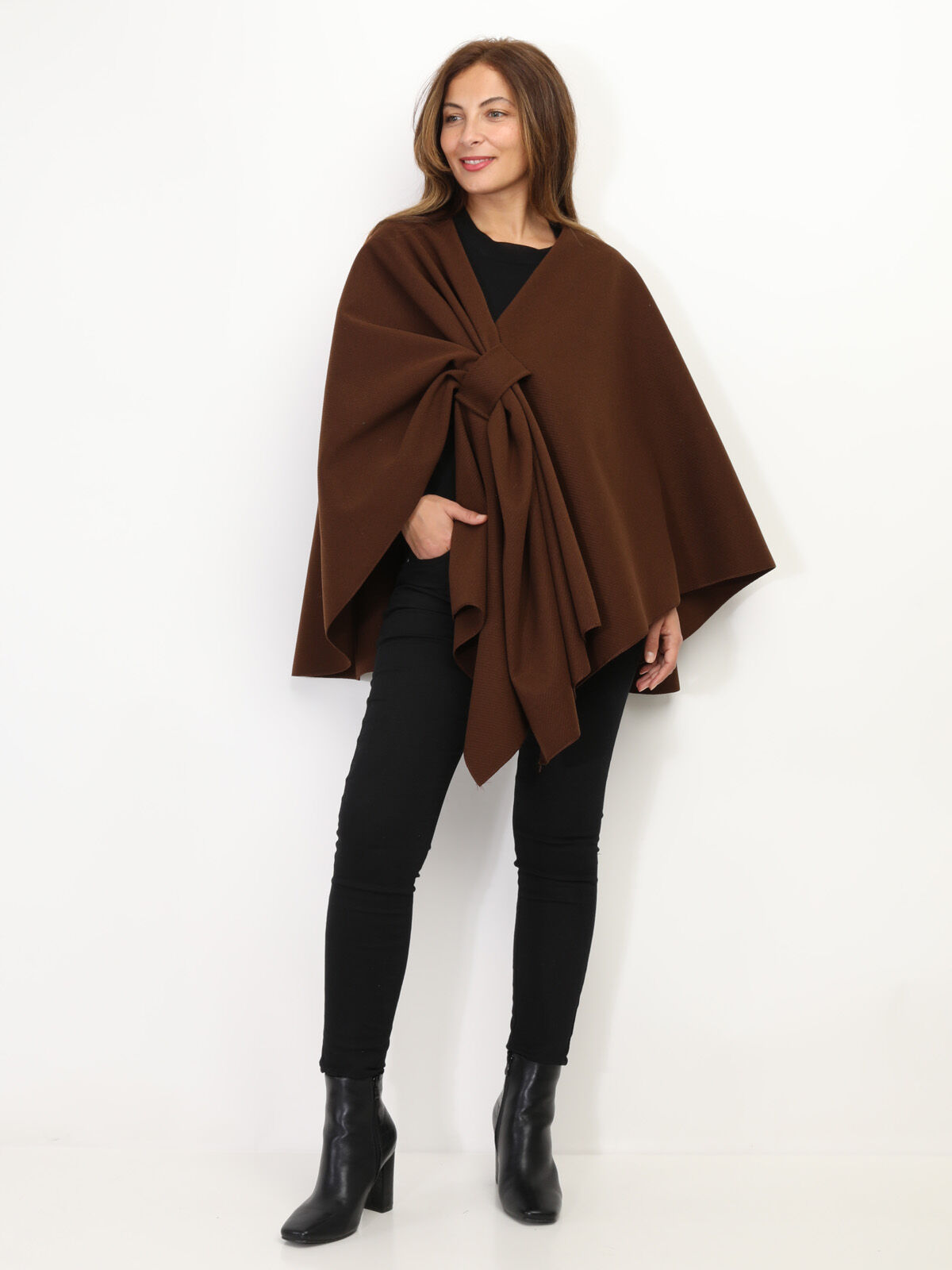 Poncho asymétrique croisé- Marron