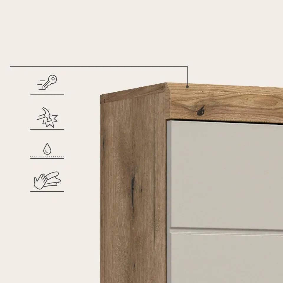 Hioshop Scout kolomkast 2 deuren- 1 lade- 2 planken kasjmier decor mat- eiken
