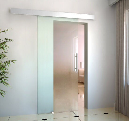 HOMCOM Glas Schiebetür mit Griffstange silber, transparent