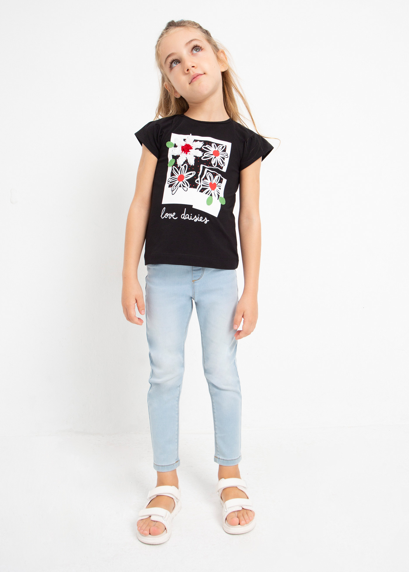 Camiseta de algodão de manga curta com estampa para meninas