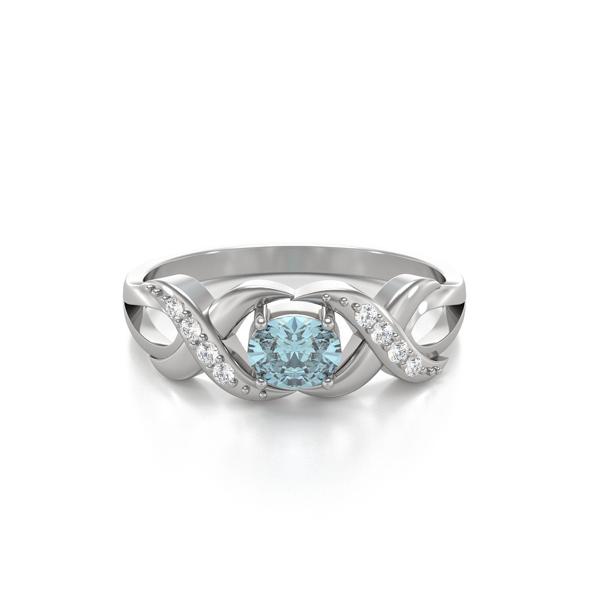 Bague ADEN Aigue-Marine et diamants sur Argent 925 2.684grs