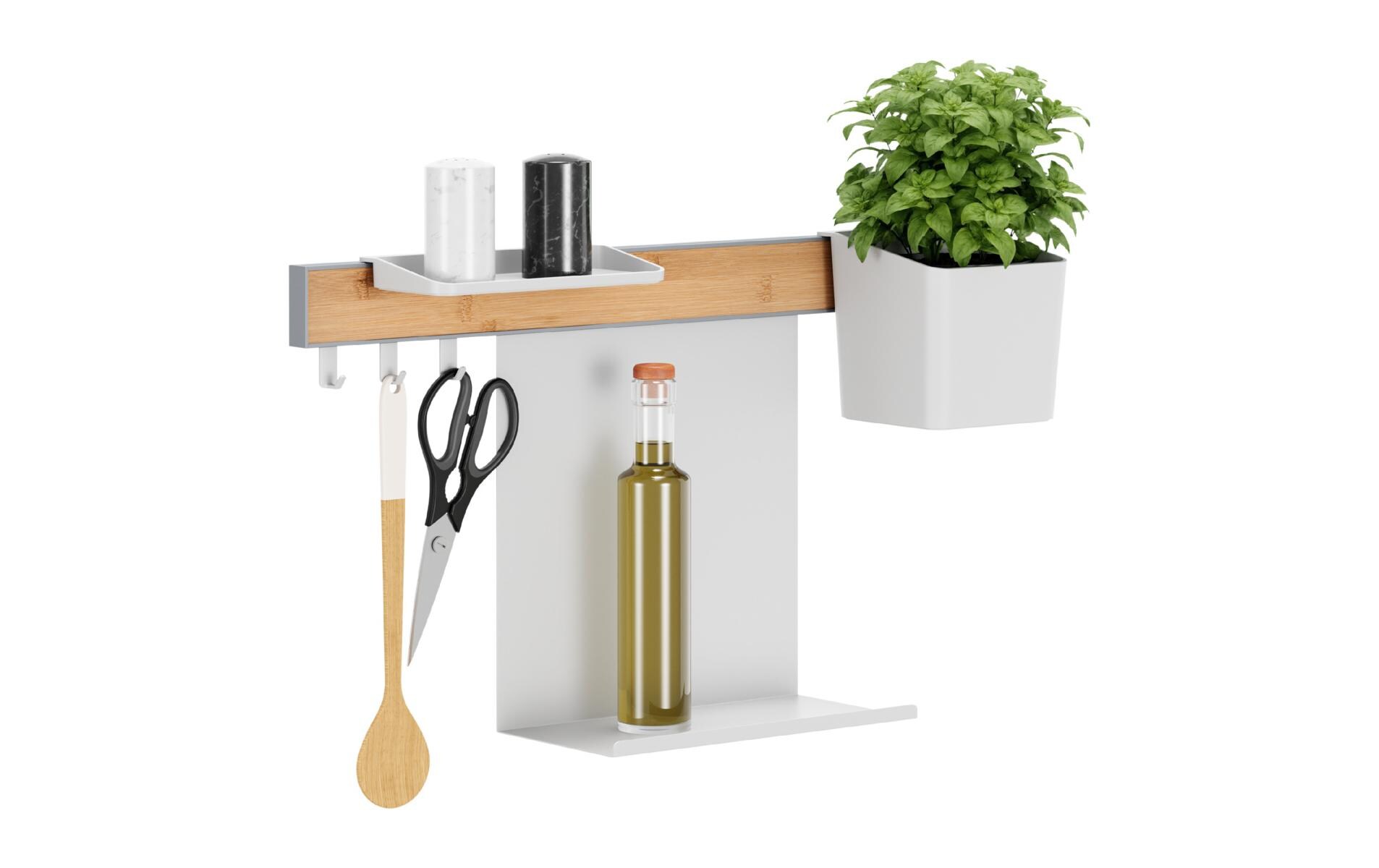 Kombi Set S WeissSelbstklebende Leiste mit Topf, Ablagen und Haken
