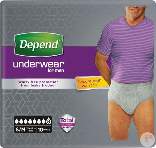 Depend Culottes D'Incontinence Sous-Vêtement Absorbant Super Hommes Taille S/M 10 Pièces