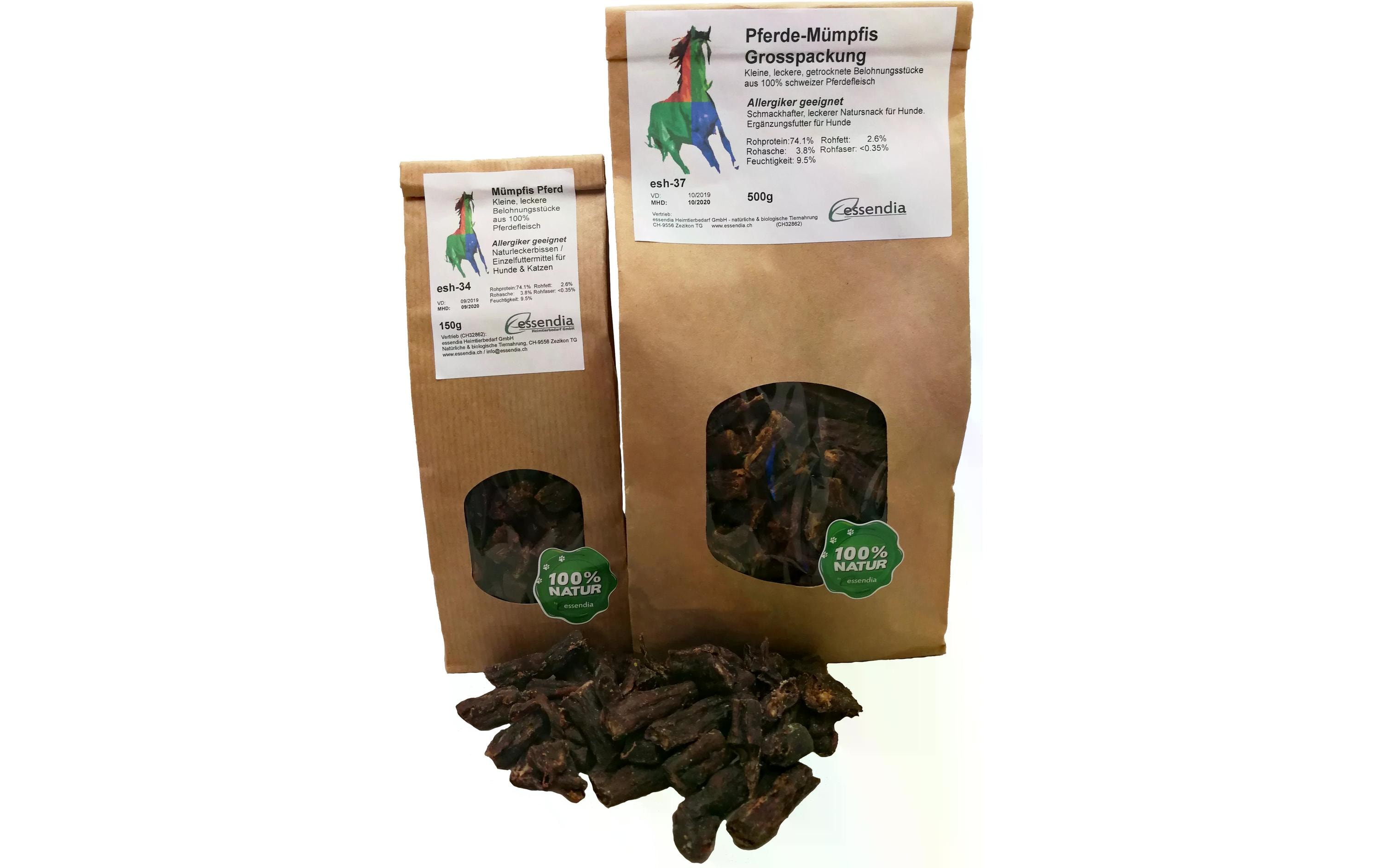 Kausnack Pferdemümpfis, 150 gKleine schmackhafte CH Belohnerlis für Hunde, 100% Pferd
