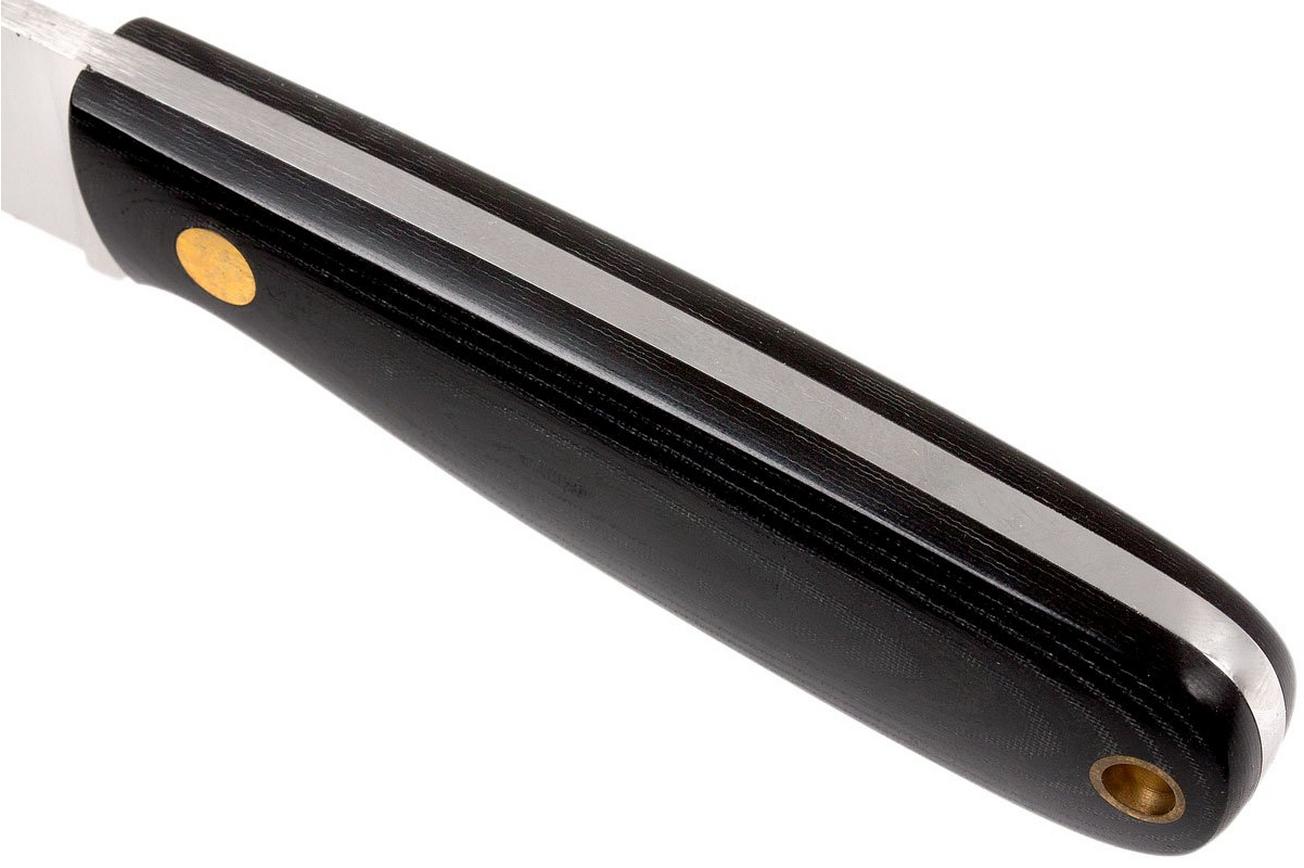 Brisa Necker 70, zwart micarta, lederen sheath 9803