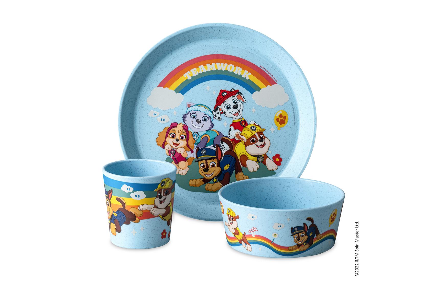 Kindergeschirrset CONNECT PAW PATROL sky blueKindergeschirr aus Biokunststoff bestehend aus Teller, Schüssel und Becher