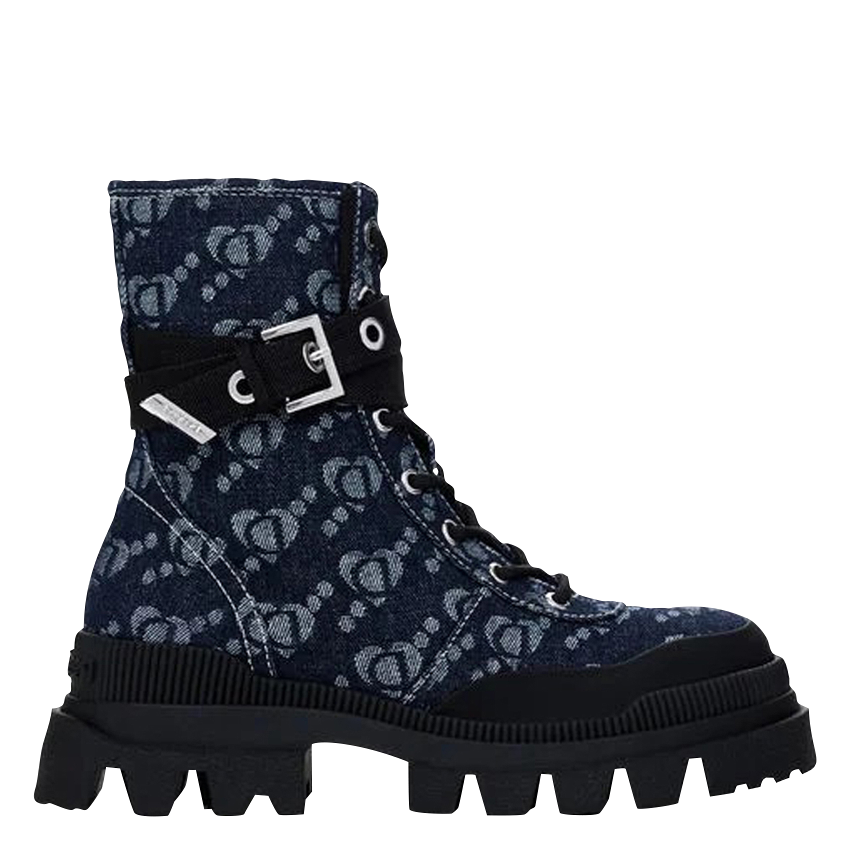 Bottines crantées en denim imprimé| Bleu