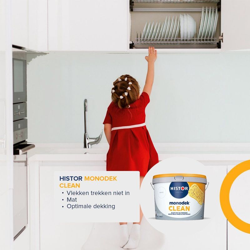 Histor Monodek Clean - Mat - Reinigbare Muurverf - Makkelijk Schoon te Maken - 10L - RAL 9010