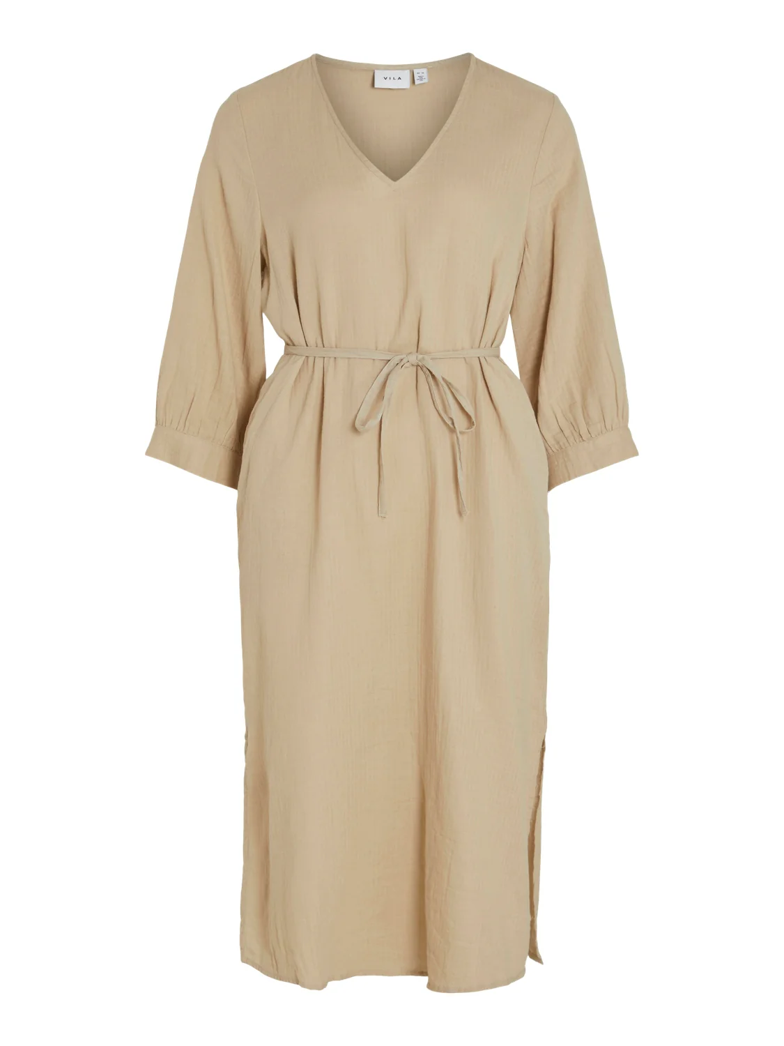 Vila  Vilania 3/4 V-Neck midi kjole - Feather Gray