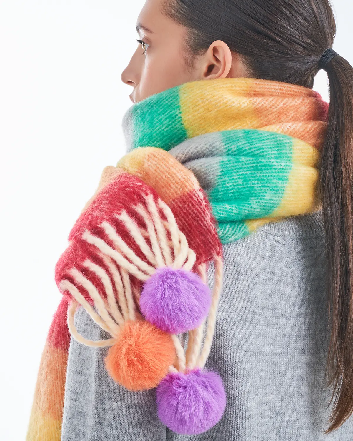 Schal - Pompom Rainbow
