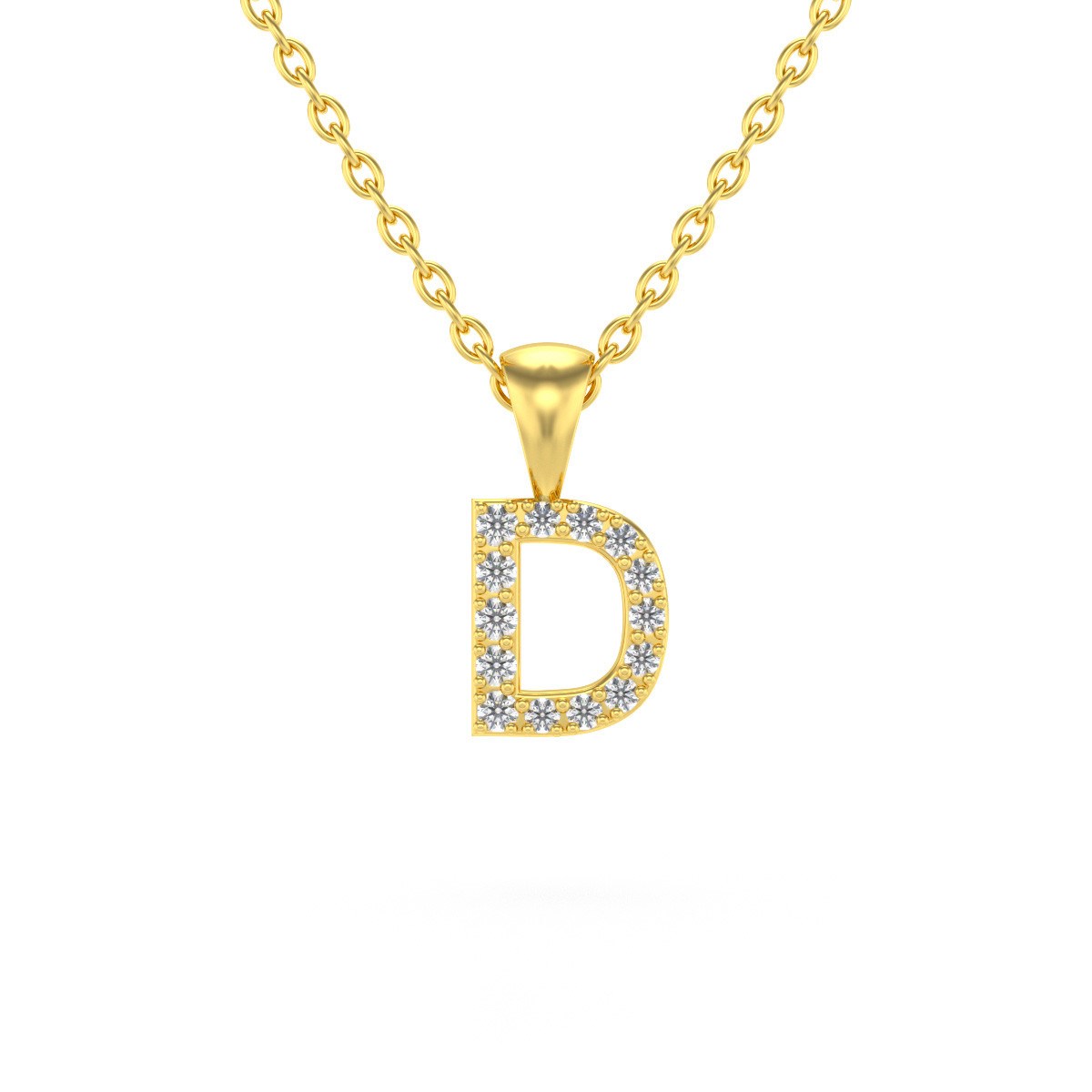 Collier Pendentif ADEN Lettre D Or 750 Jaune Diamant Chaine Or 750 incluse 0.72grs