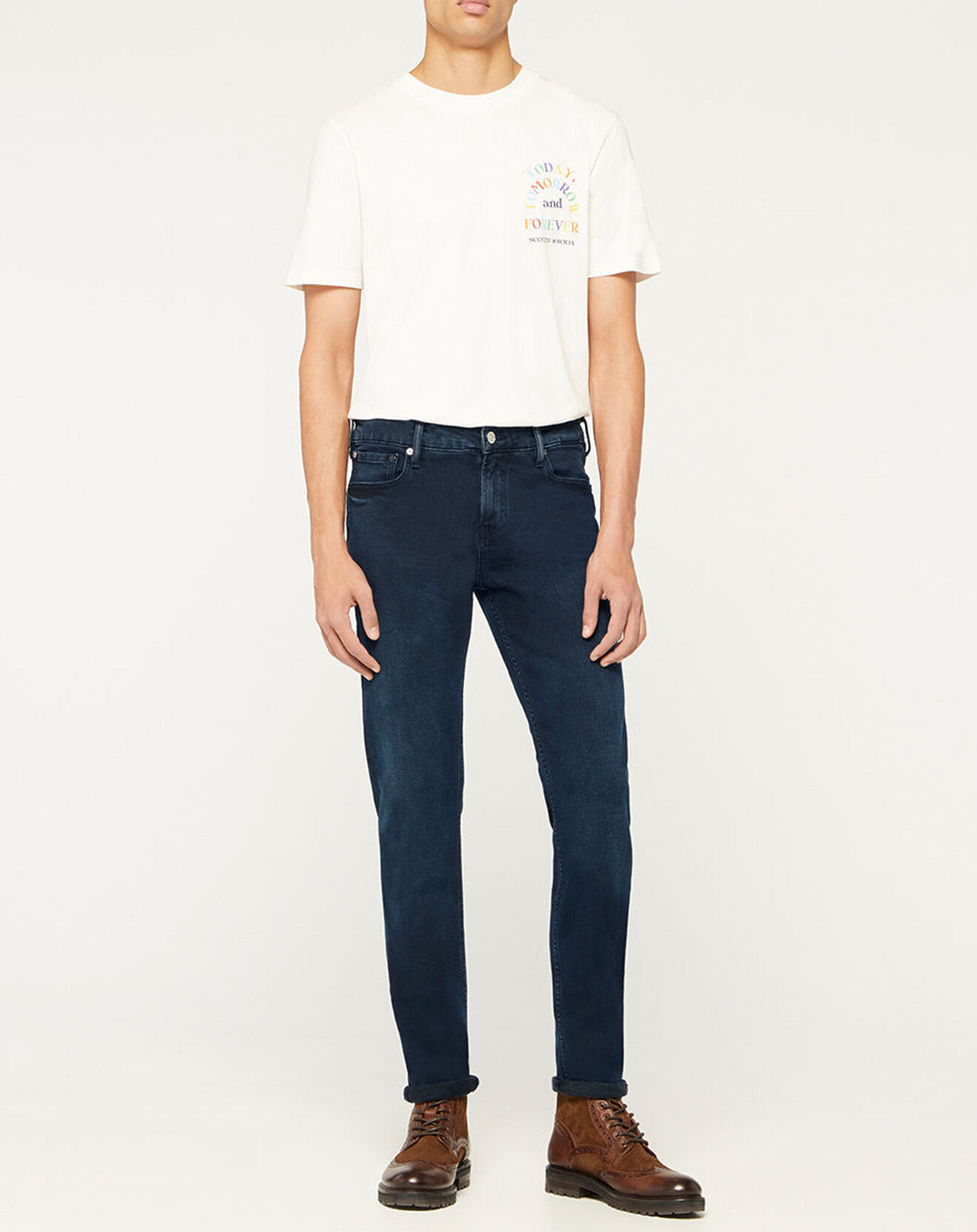 Scotch & Soda Jean en Coton Bio mélangé Skinny Fit Skim bleu foncé