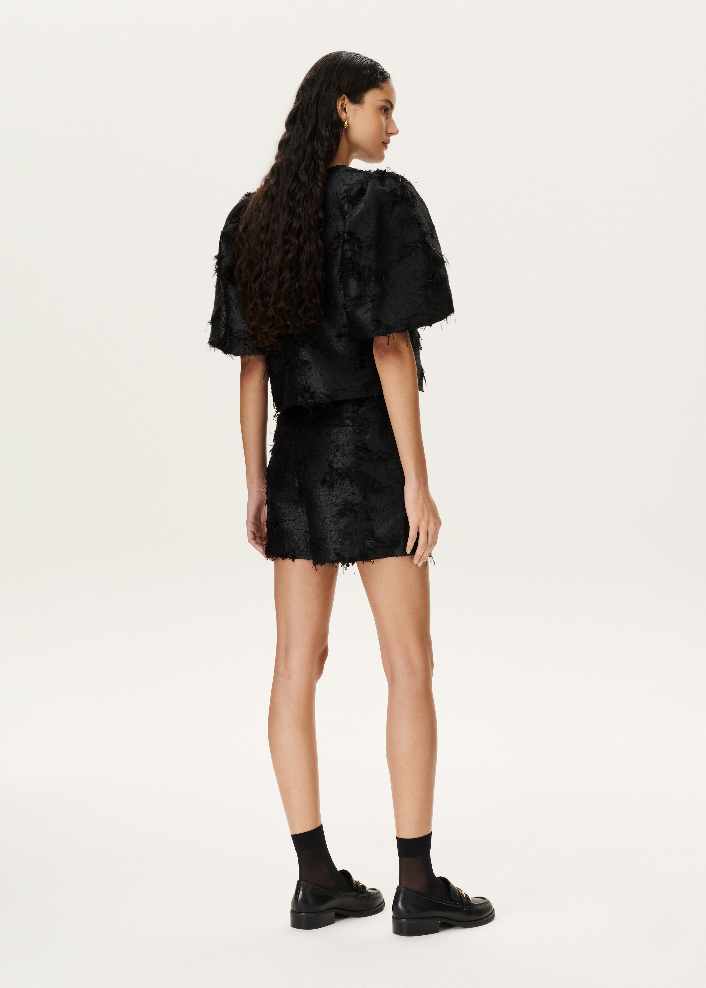 Jacquard blouse met rafels