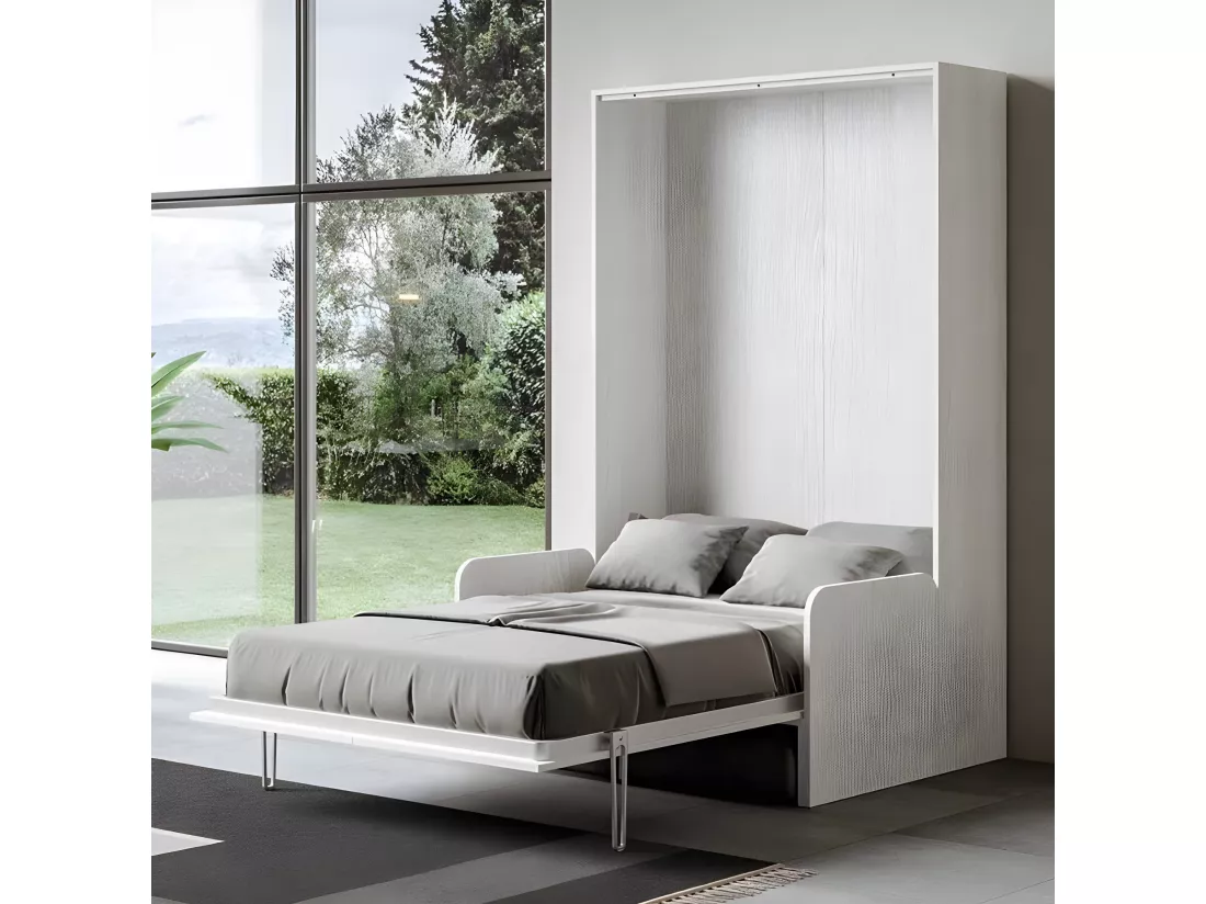 Lit escamotable vertical blanc avec canapé tissu Bounto 160x190 de tissu-Canapé 15