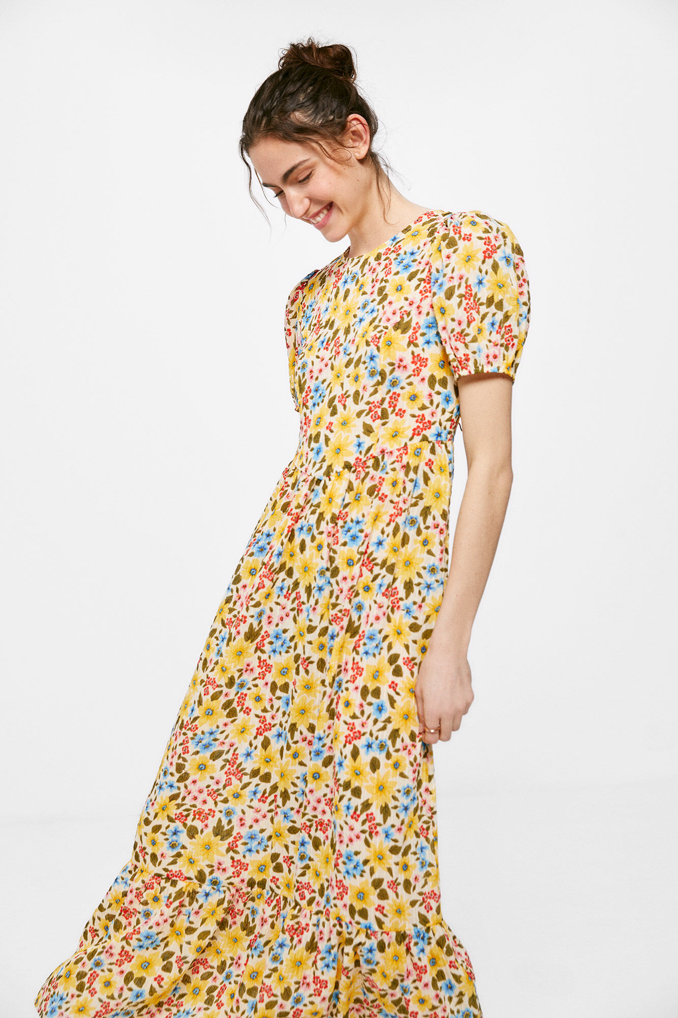 Vestido midi estampado - Amarelo