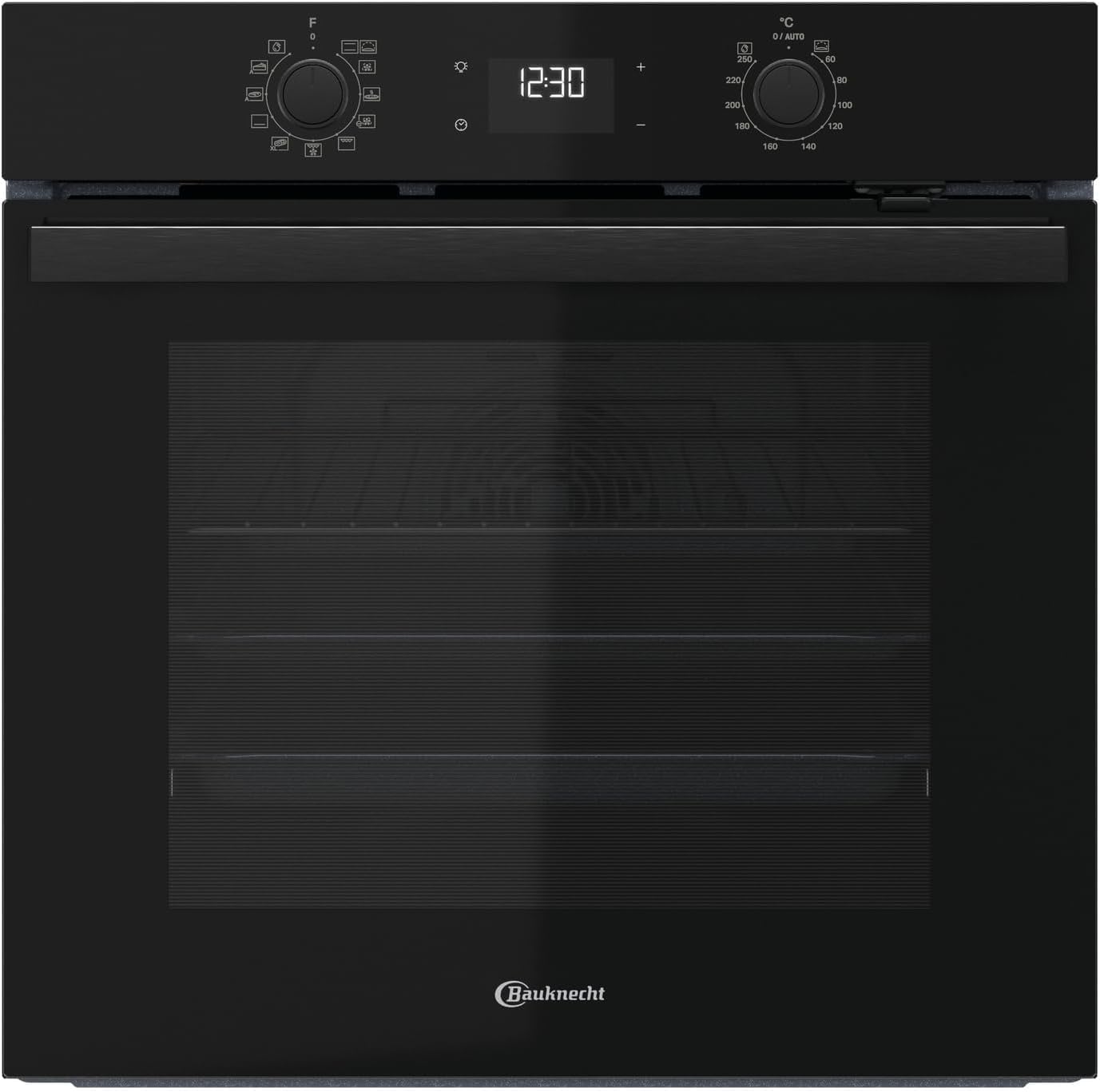 Bauknecht BBA285PU1ZK Einbau-Backofen 71 Liter, Multifunktionsofen mit 12 Funktionen, Power Heißluft, Flexi Clean, versenkbare Knebel, schwarzes Glas
