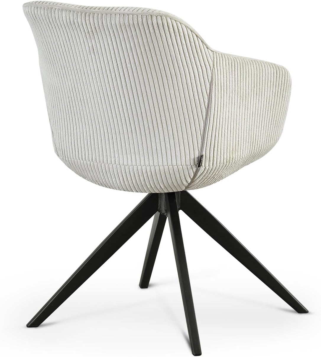 B&D home® Esszimmerstuhl ARVIT drehbar – mit Armlehnen, 360° Drehfunktion, Moderner Cordstoff in hell Grau, Metallgestell schwarz, komfortabel gepolstert