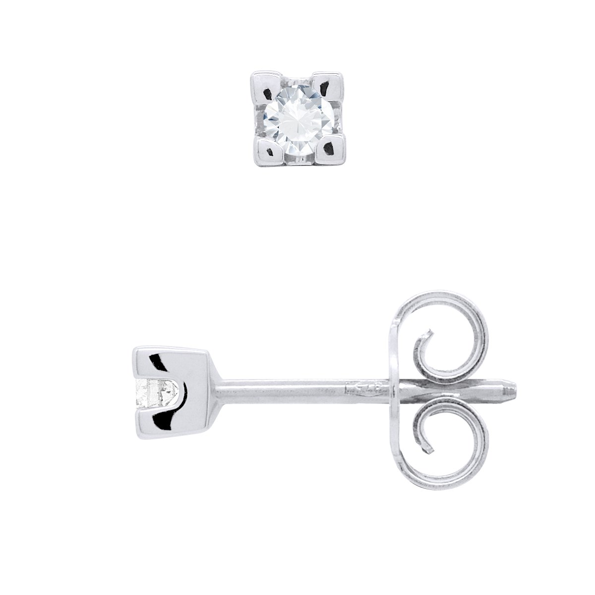 Boucles d'Oreilles Solitaires Diamants 0,10 Cts Or Blanc 18 Carats