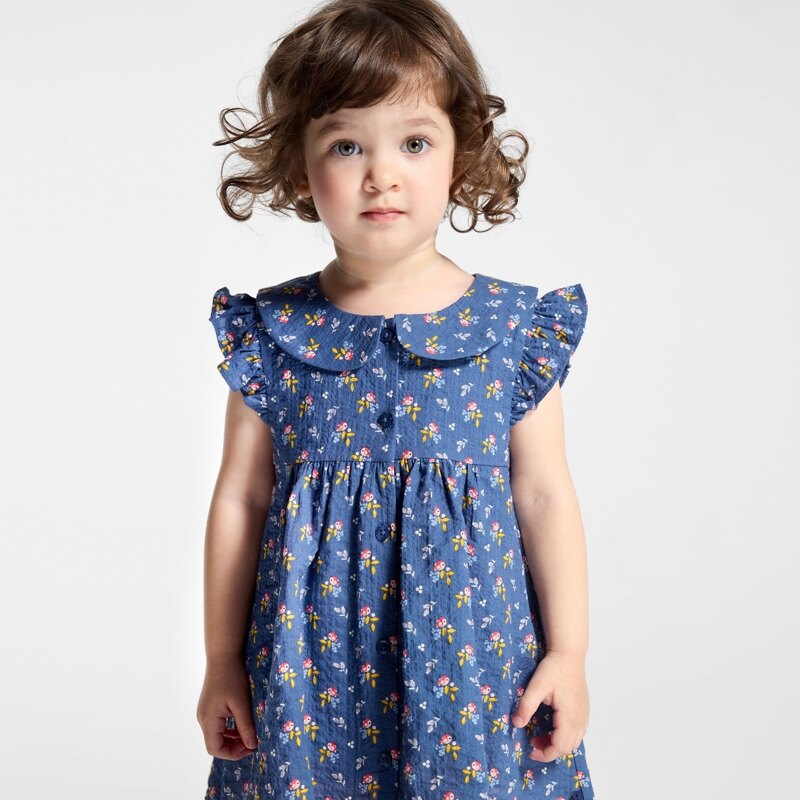 Robe coton plumetis oiseaux bleu bébé fille Bleu