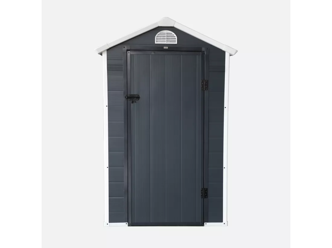 Abri de jardin plastique 1.39 m². anthracite. Structure aluminium et acier. 134 x 104 x 204cm