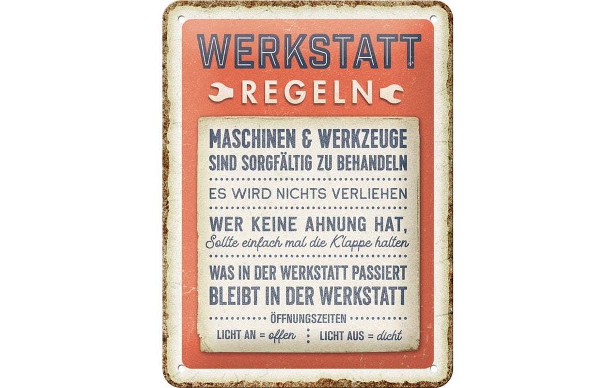 Schild Werkstatt-Regeln 15 x 20 cm, MetallBlechschild im Retro Design