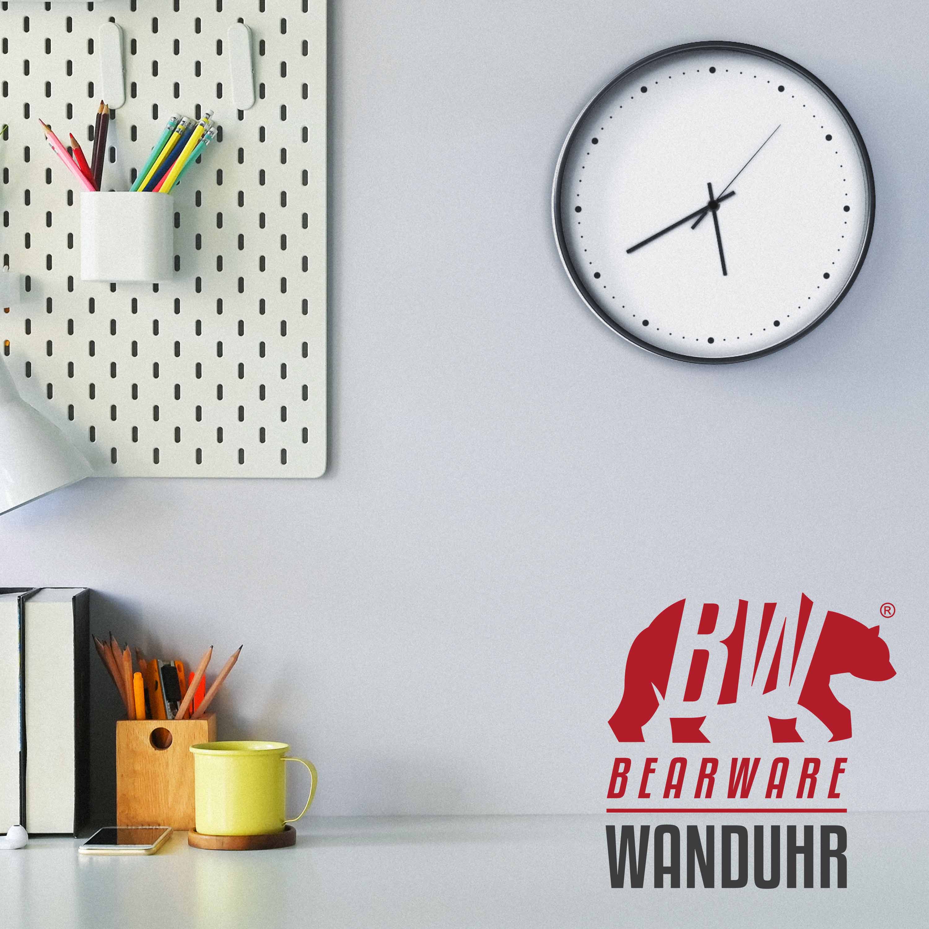 BEARWARE Wanduhr rund mit 24 cm Durchmesser Analoge Anzeige - DCF-Signal - Batteriebetrieb