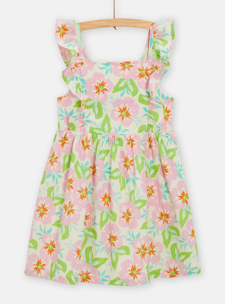 Robe écru à bretelle imprimée fleuri pour fille