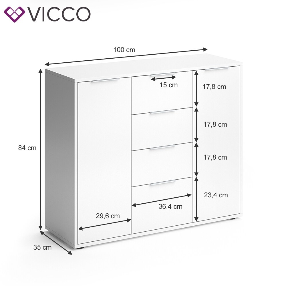 VICCO Sideboard LEON Kommode Schrank Weiß Fernsehschrank TV Anrichte Highboard