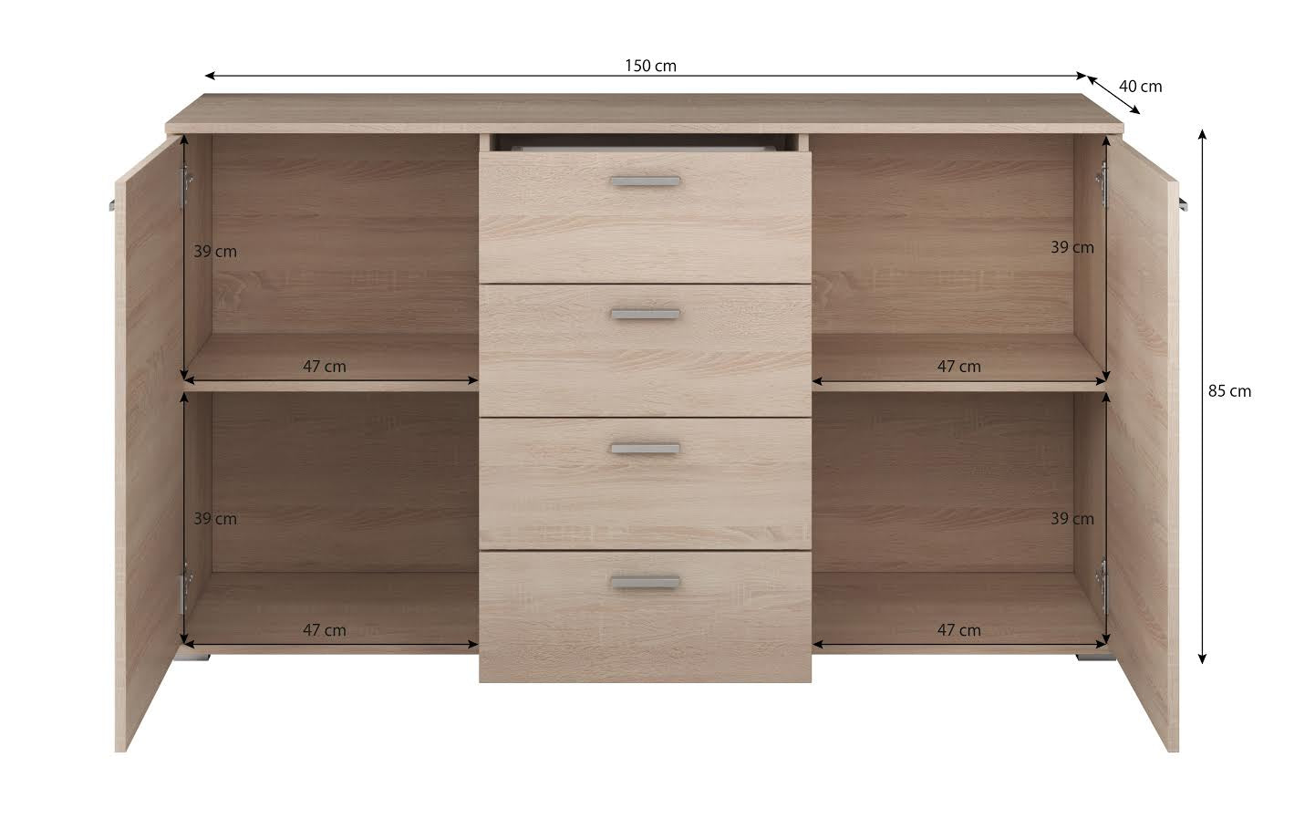 Meubella - Dressoir Dento - Wit - 150 cm