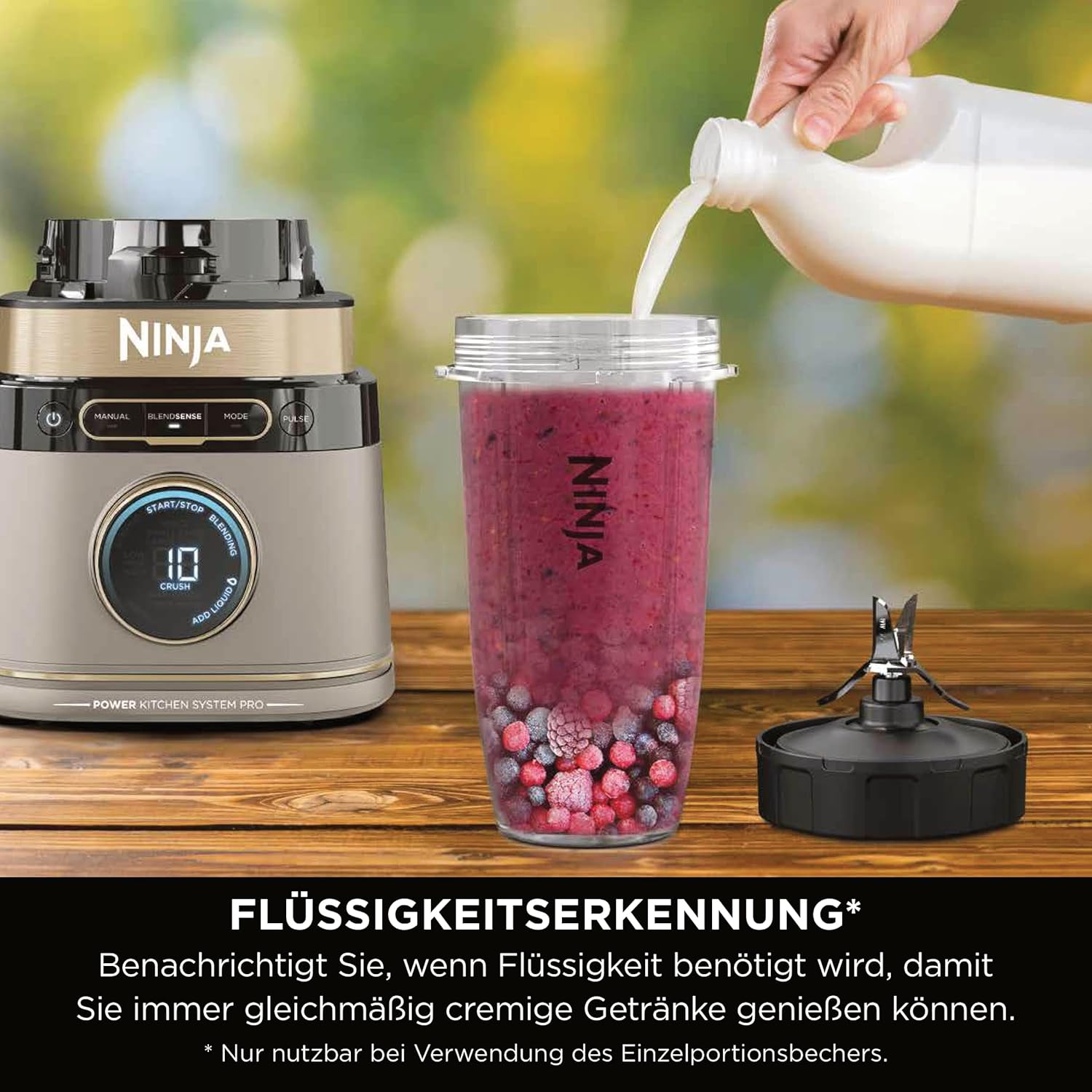 Ninja 3-in-1 Detect Power Blender Processor Pro, kraftvolle 1200W Küchenmaschine, Single Serve & Knethaken, 3x Single Serve Tassen, Krug, Teig, mischen & hacken, Stone Gold, TB401EUSTGD