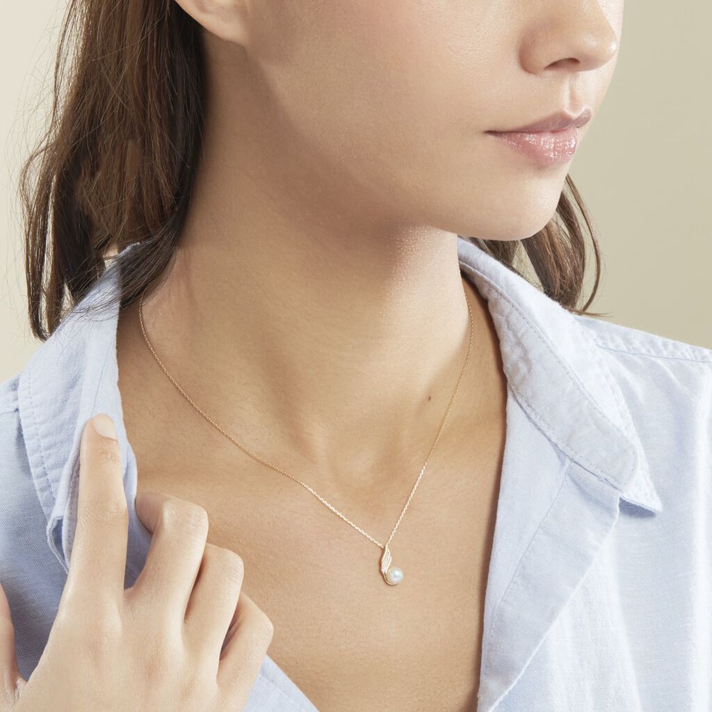 Collier Leta Or Jaune Perle De Culture Et Oxyde De Zirconium