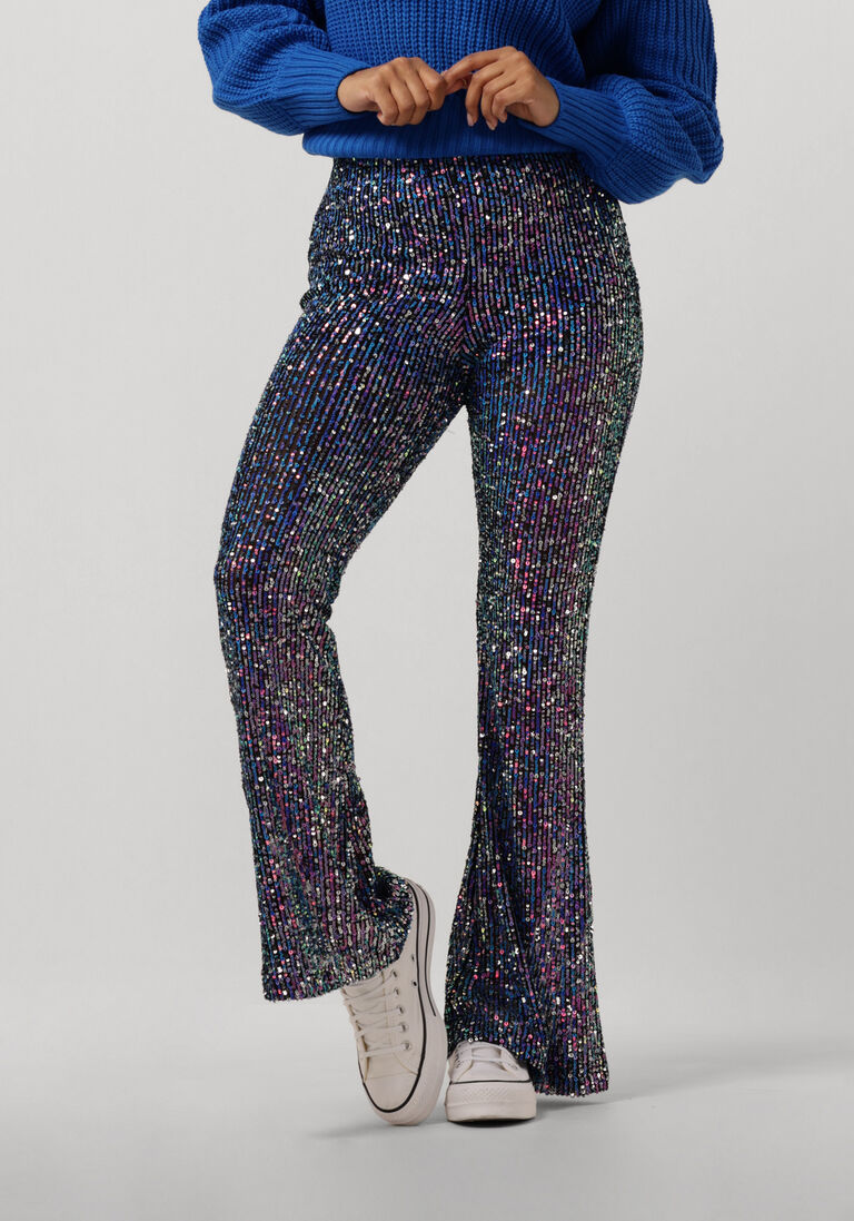 COLOURFUL REBEL blauwe colourful rebel flared broek steffie sequins flare