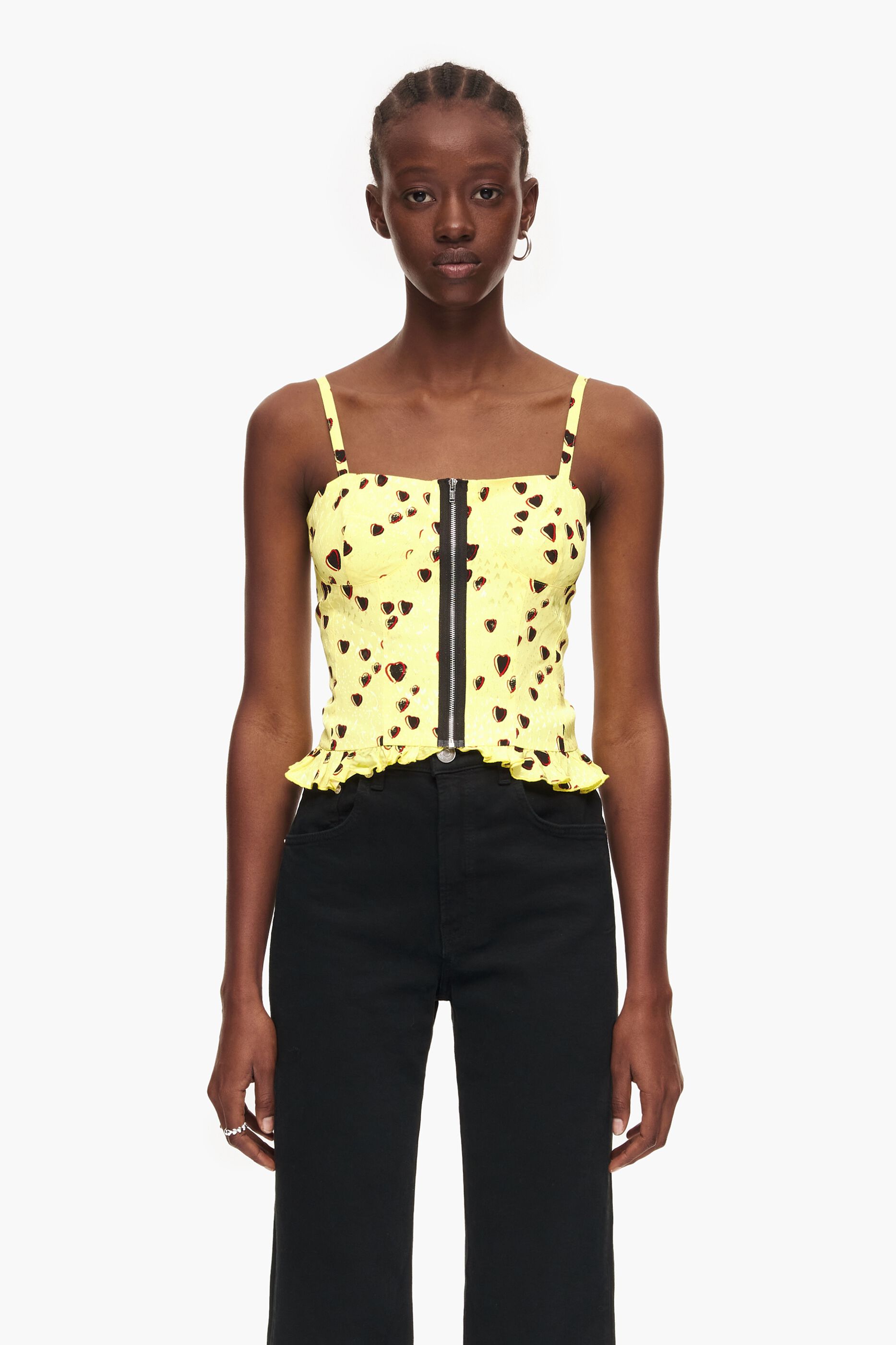 Top corset com pequenos corações amarelos